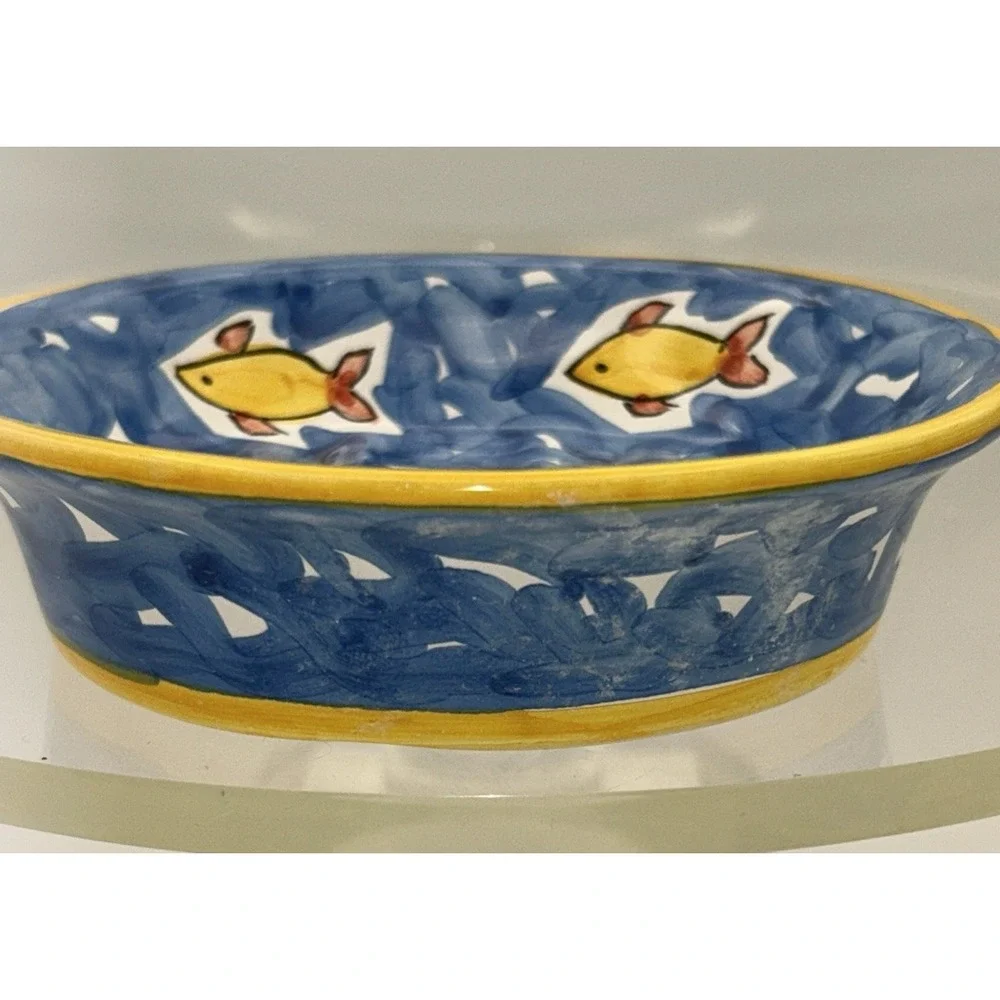 Rare Vintage Donacer Portugal Hand painted Swimming Fish Soap Dish  #454